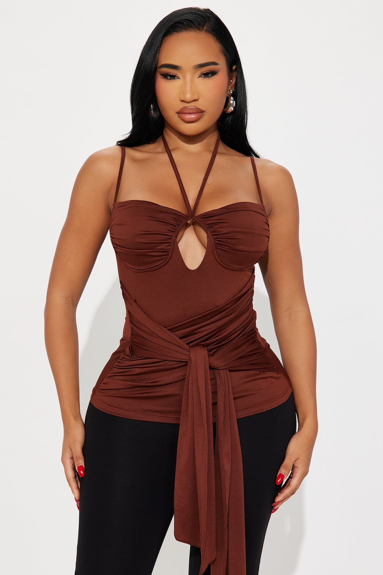 Mikaela Ruched Halter Top - Chocolate