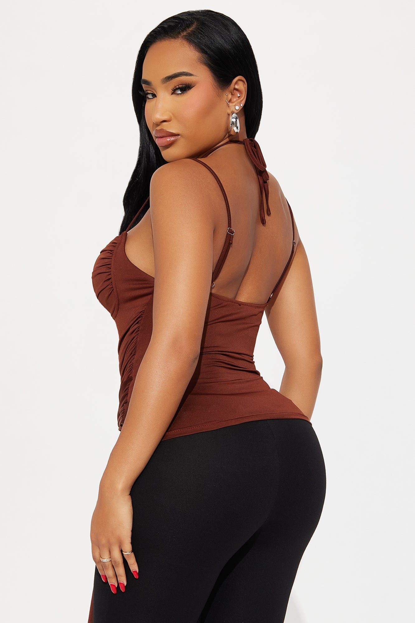 Mikaela Ruched Halter Top - Chocolate