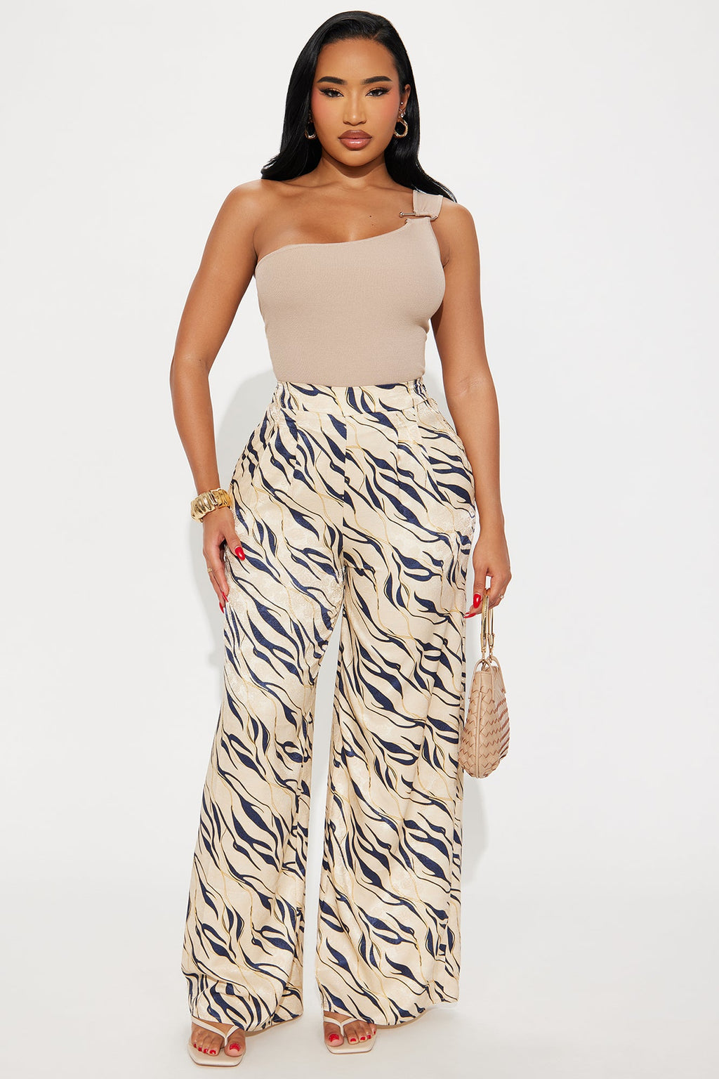Sienna Satin Wide Leg Pant 33″ - Cream/combo