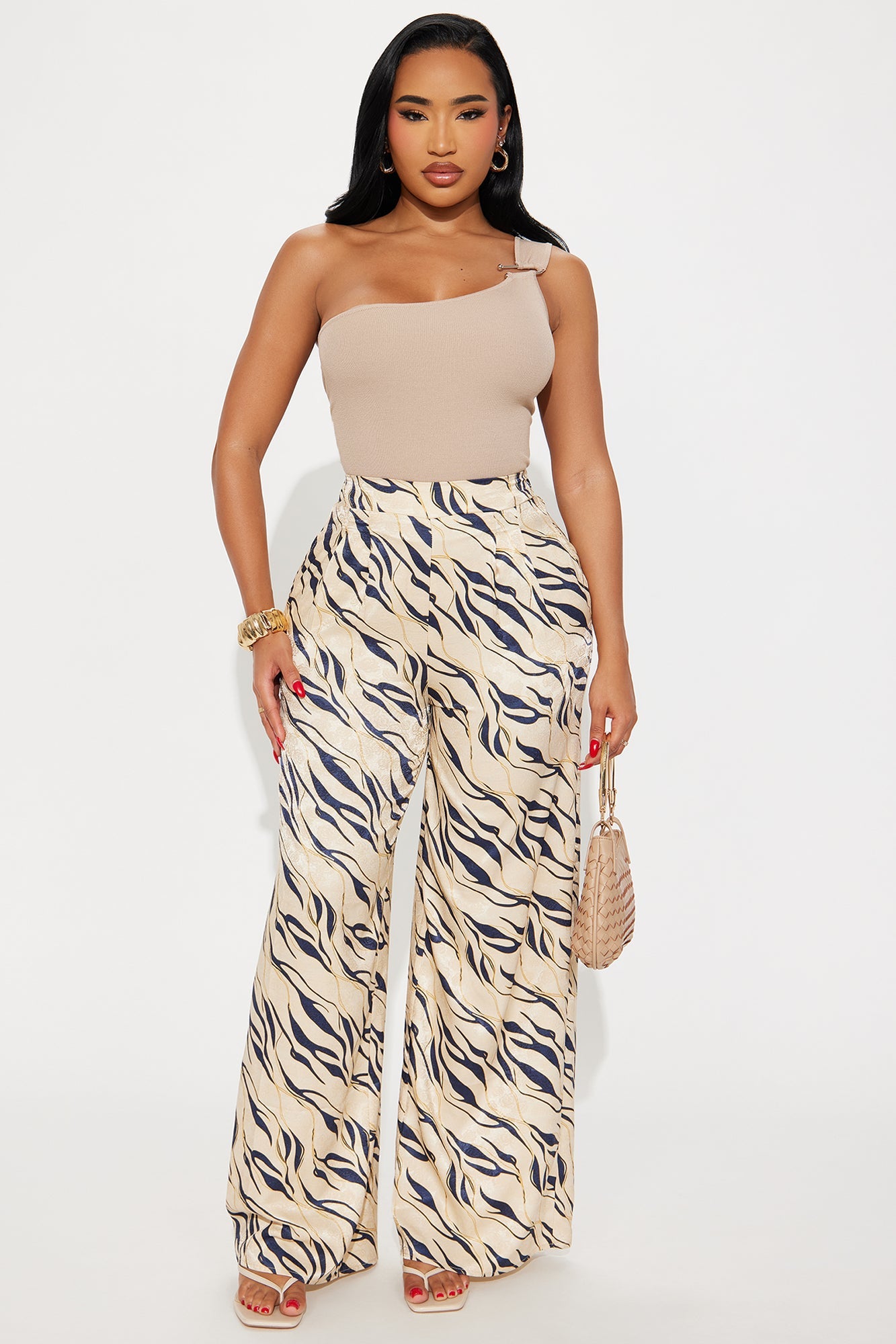 Sienna Satin Wide Leg Pant 33″ - Cream/combo