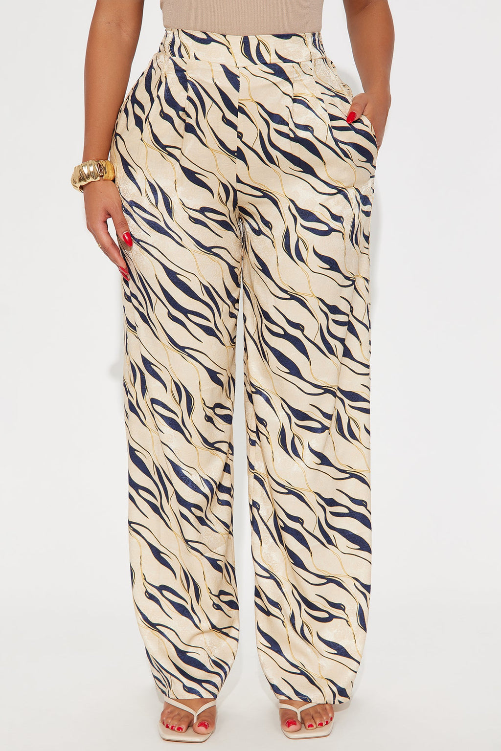 Sienna Satin Wide Leg Pant 33″ - Cream/combo