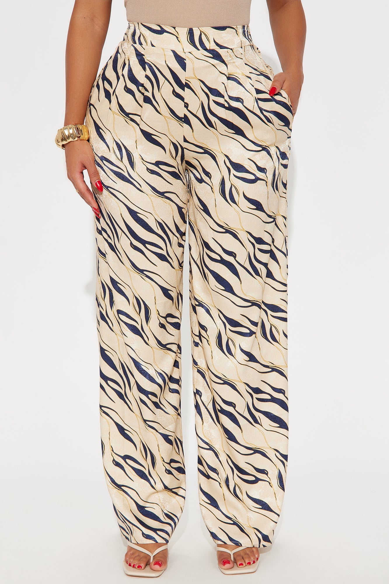 Sienna Satin Wide Leg Pant 33″ - Cream/combo
