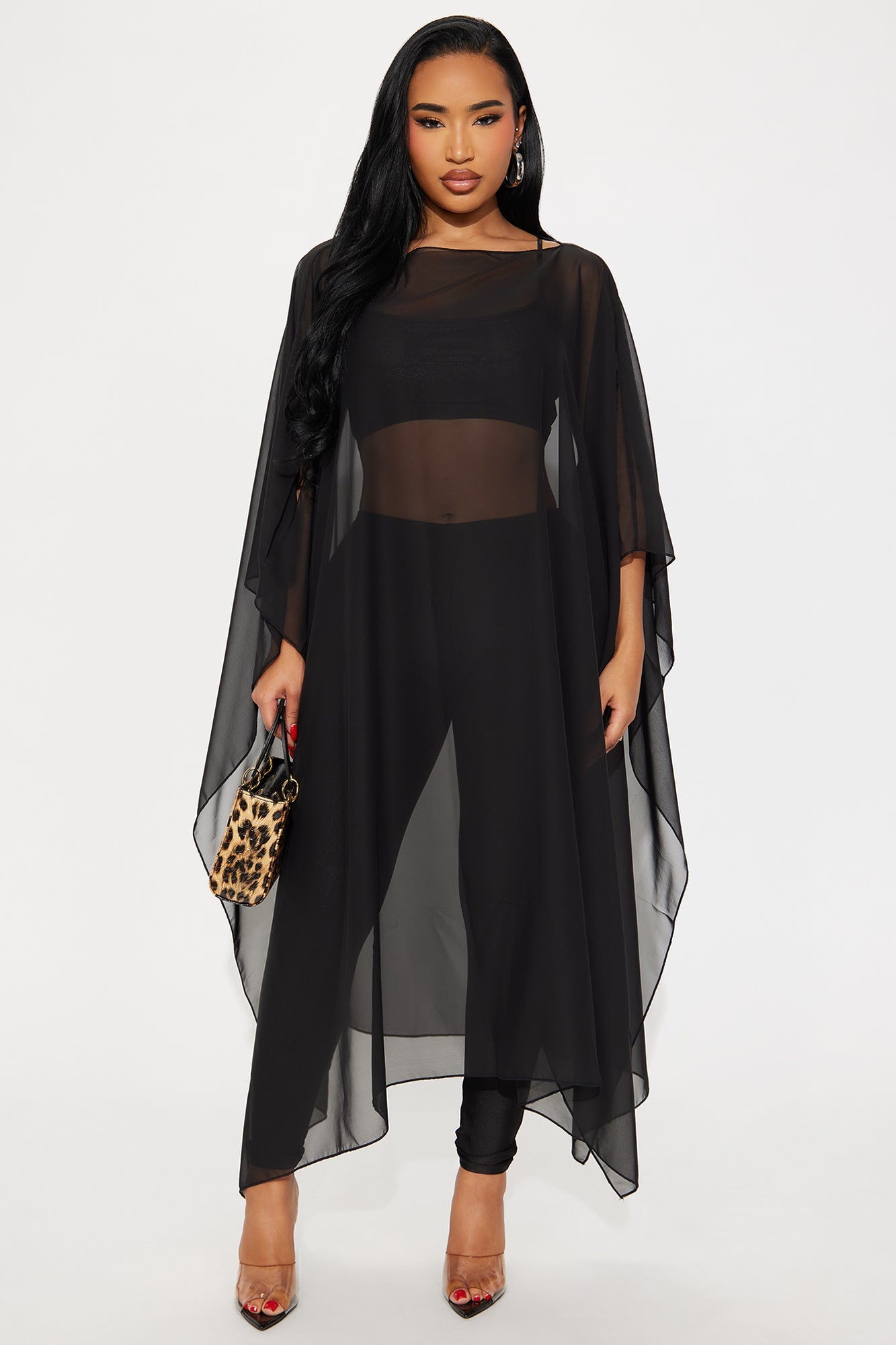 Just A Glimpse Draped 3 Piece Pant Set - Black