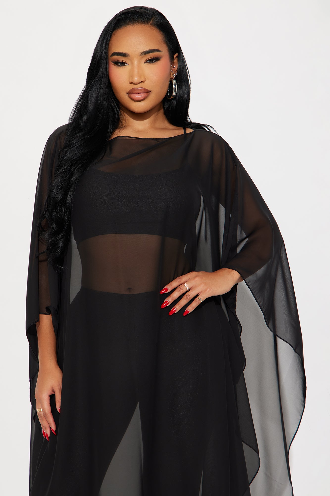 Just A Glimpse Draped 3 Piece Pant Set - Black