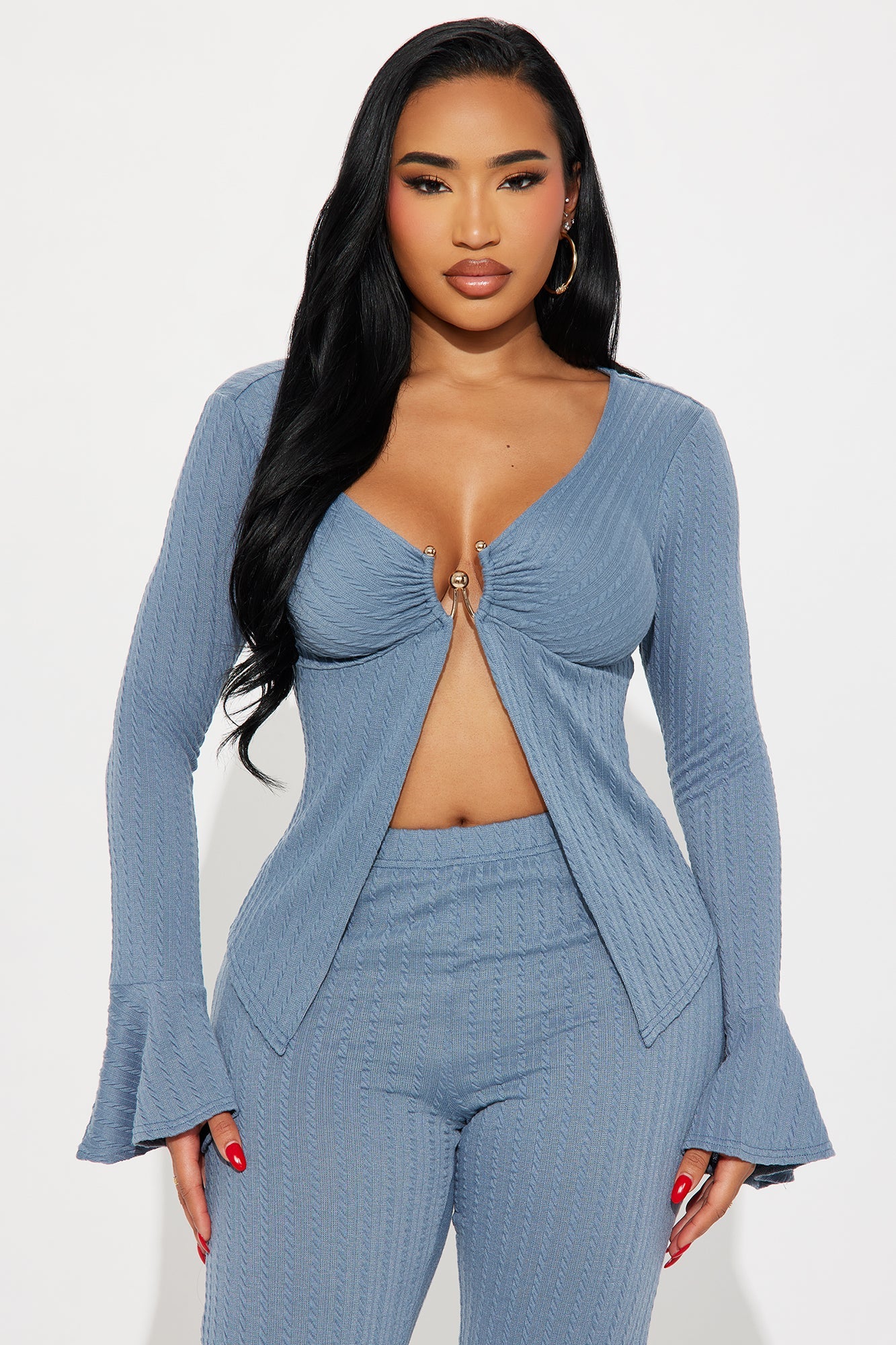 Brielle Knit Flare Pant Set - Slate Blue