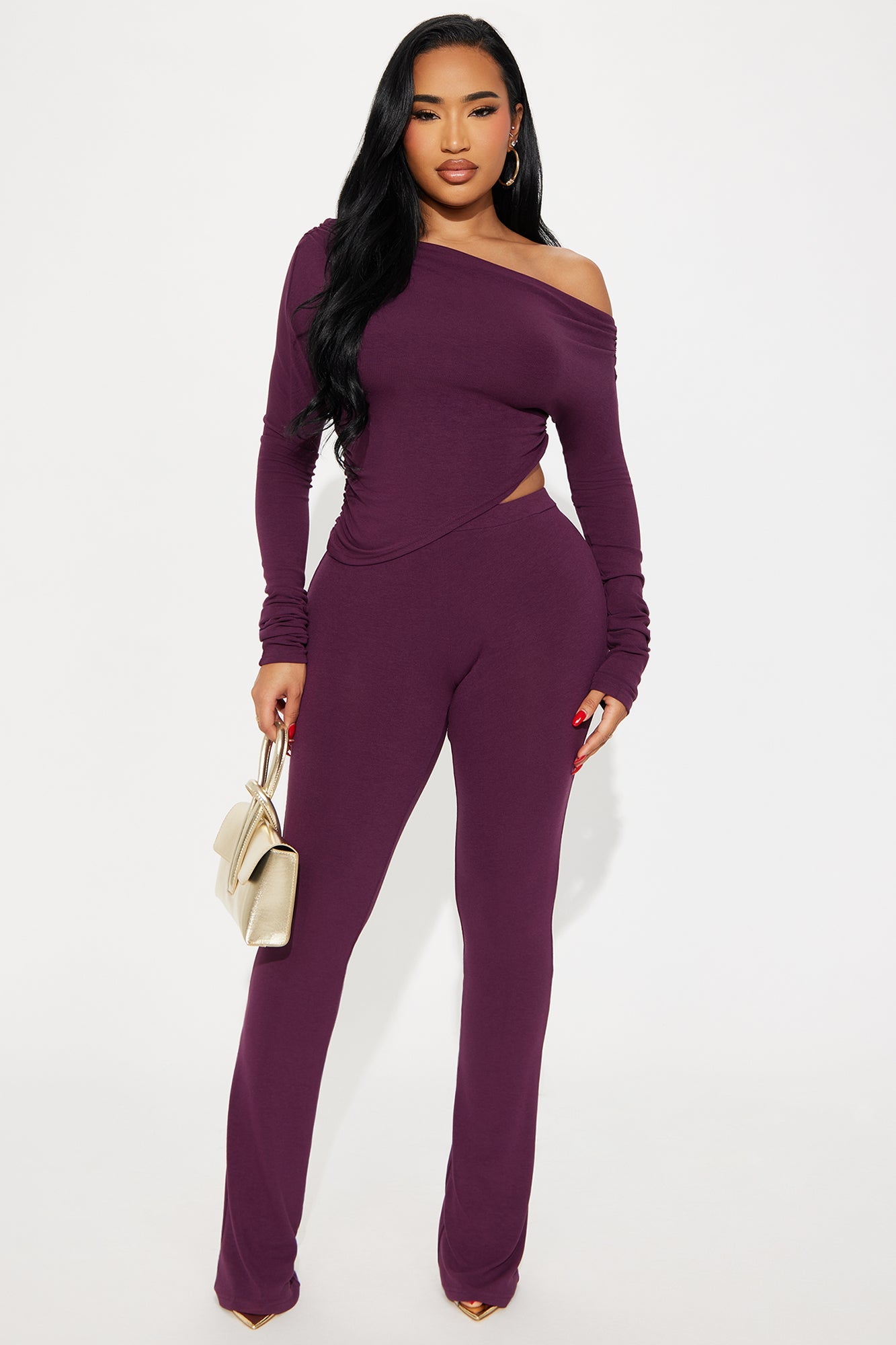 Avery Off Shoulder Pant Set - Plum