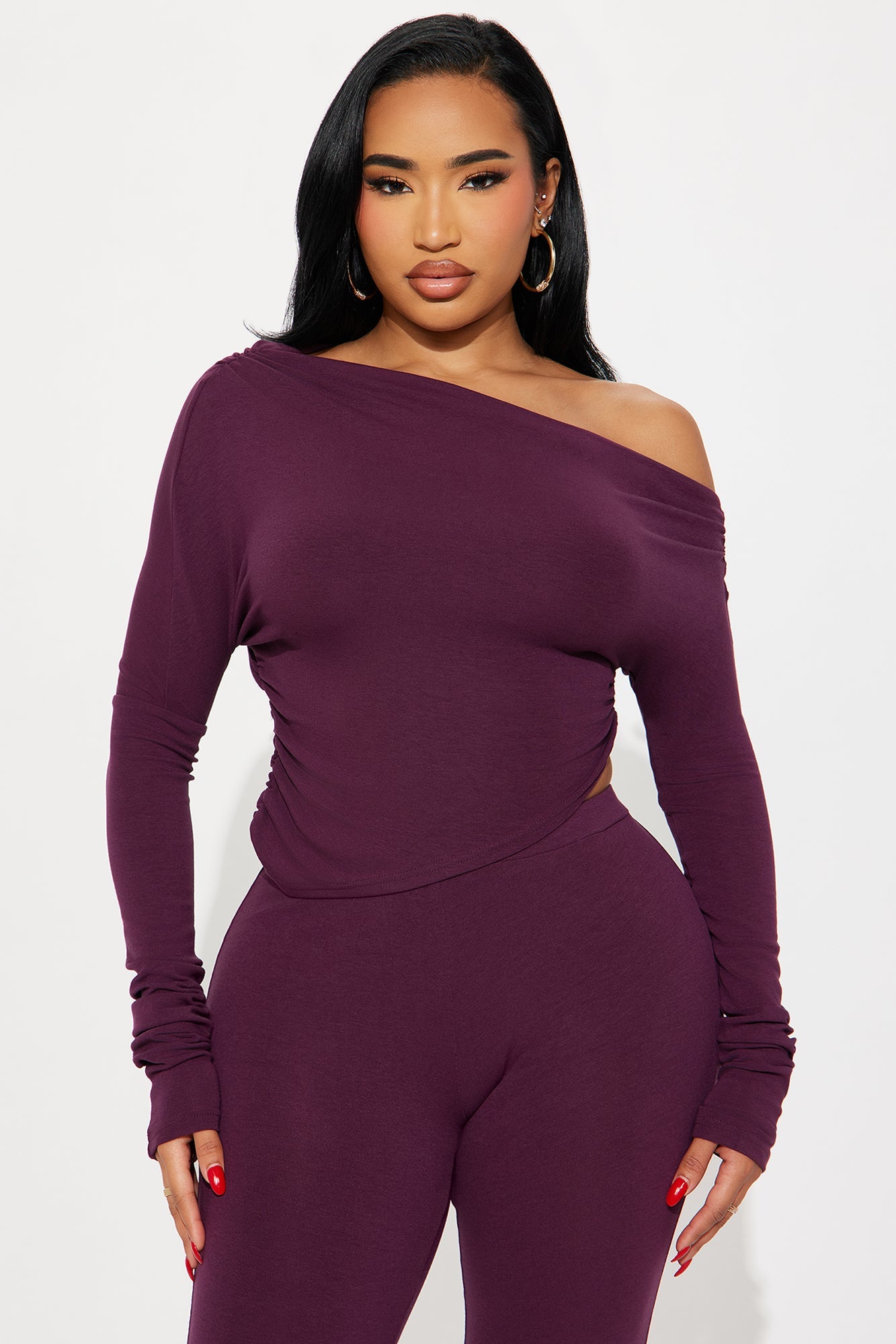 Avery Off Shoulder Pant Set - Plum