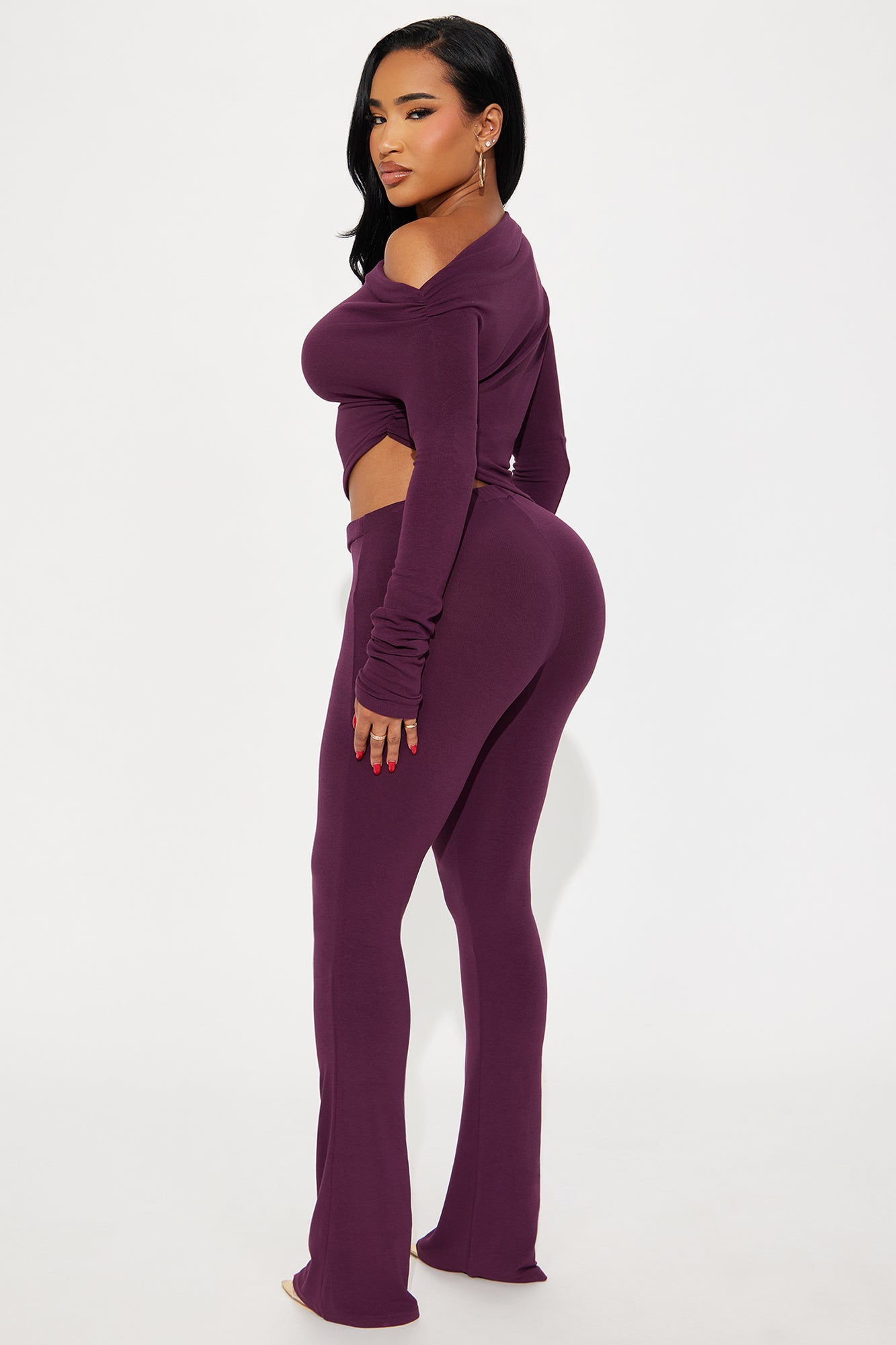 Avery Off Shoulder Pant Set - Plum