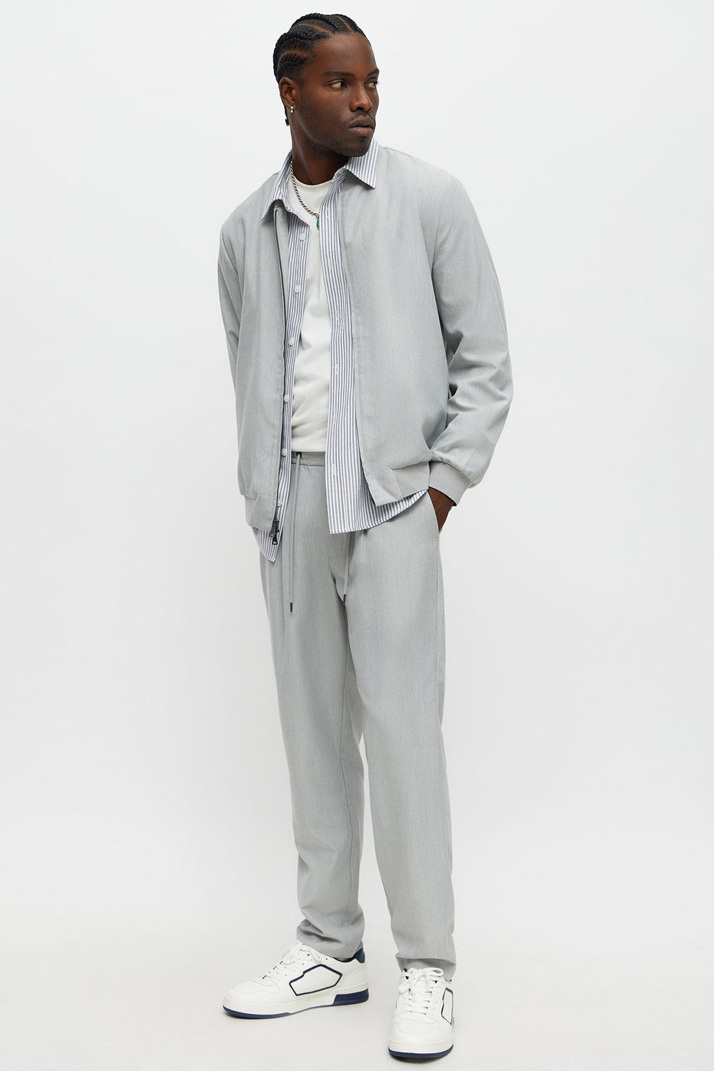 Slim Modern Two-Way Zipper Everyday Bomber - Light Grey