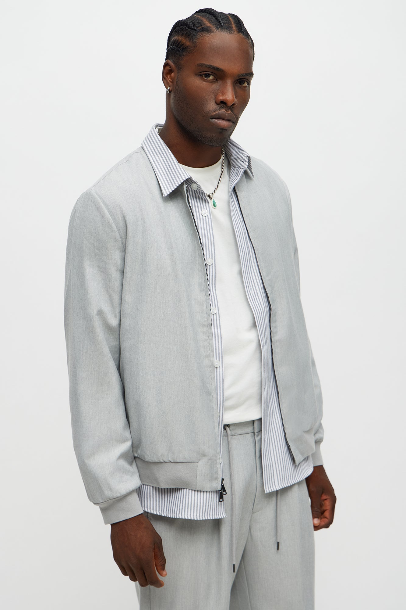 Slim Modern Two-Way Zipper Everyday Bomber - Light Grey
