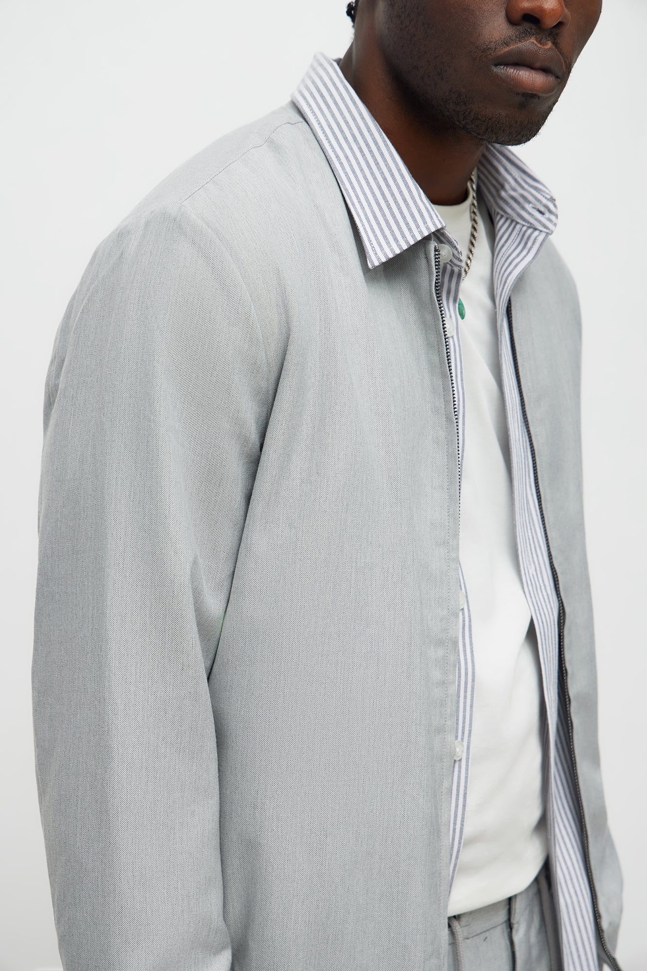 Slim Modern Two-Way Zipper Everyday Bomber - Light Grey
