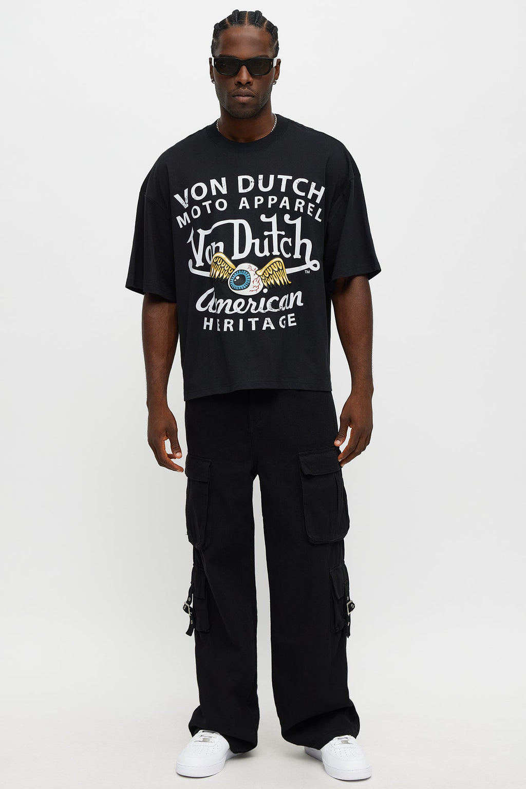 Oversized Cropped Von Dutch Moto Tee - Black