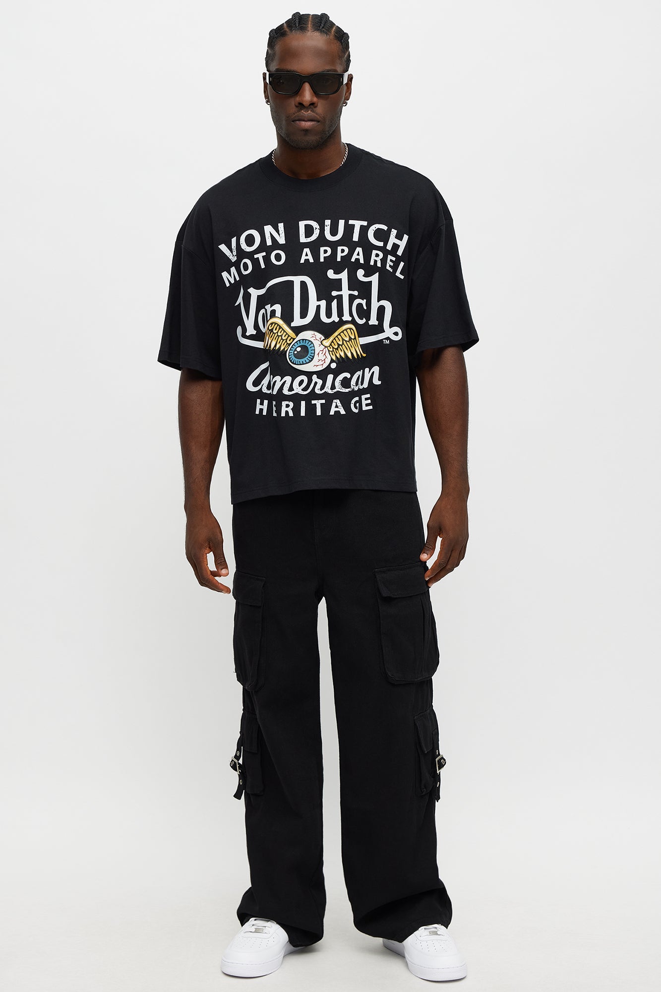 Oversized Cropped Von Dutch Moto Tee - Black