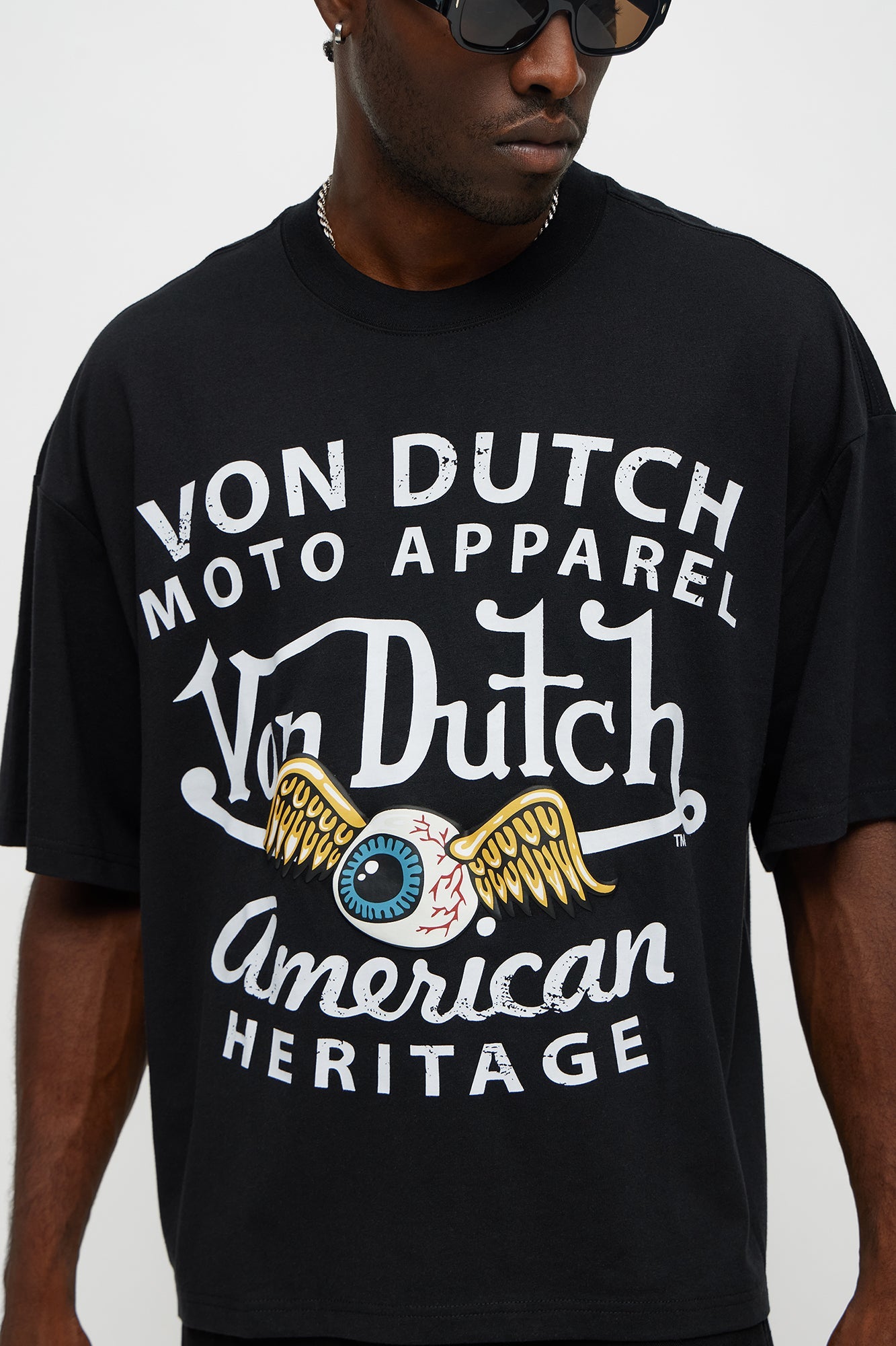 Oversized Cropped Von Dutch Moto Tee - Black