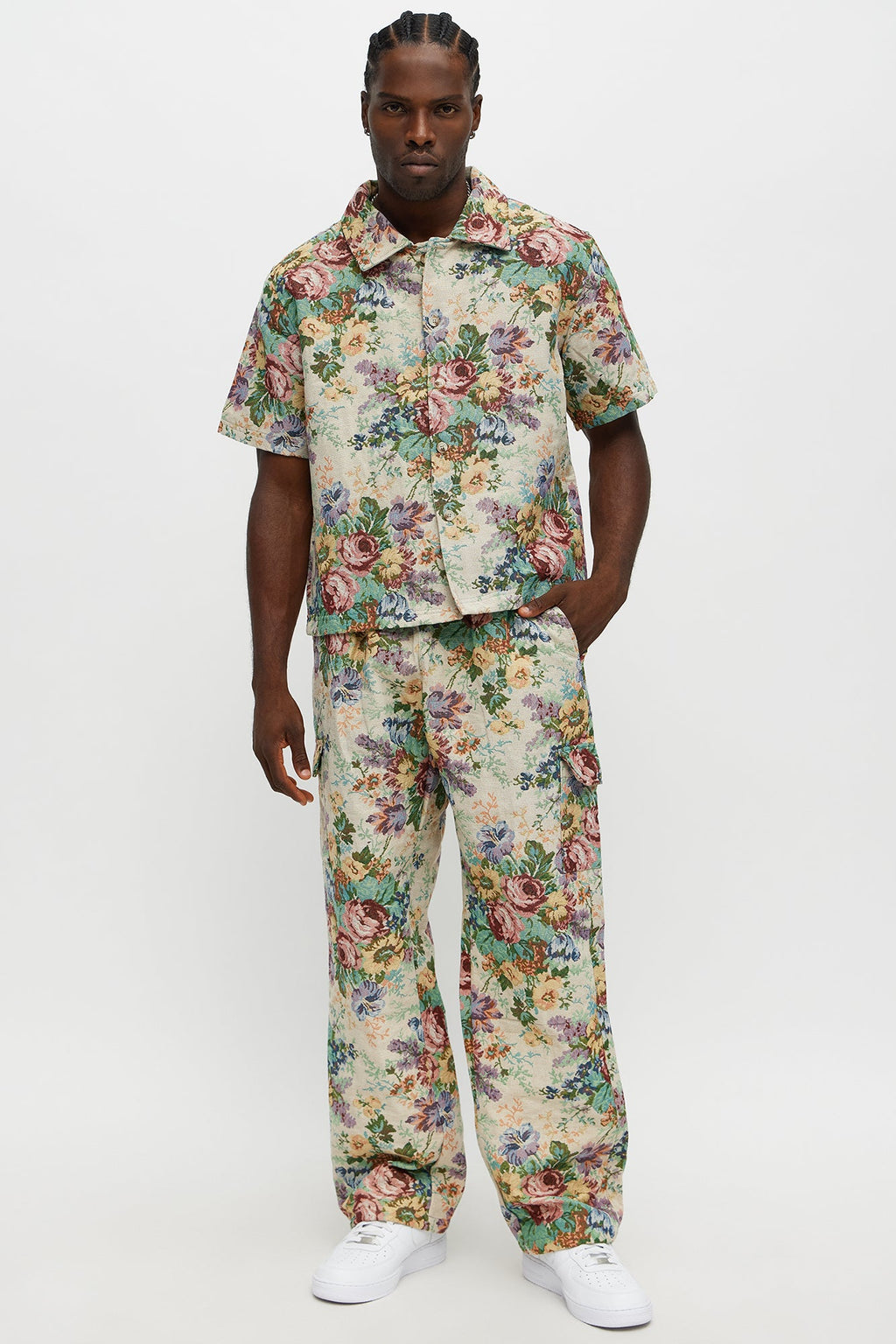 Regular Fit Rose Full Button Up Shirt - Multi Color