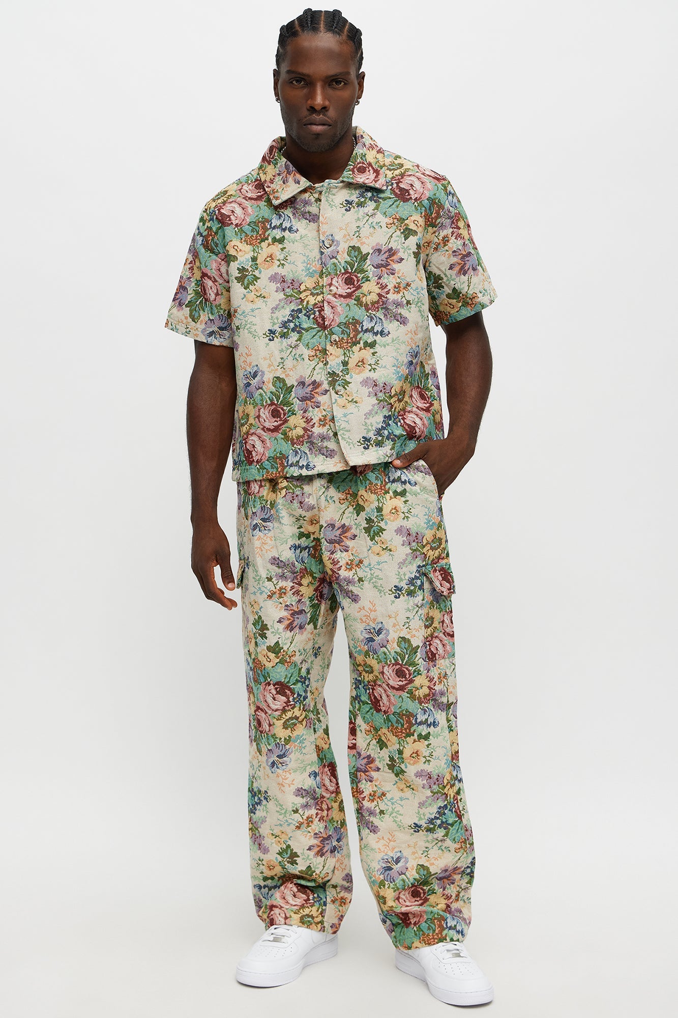 Regular Fit Rose Full Button Up Shirt - Multi Color