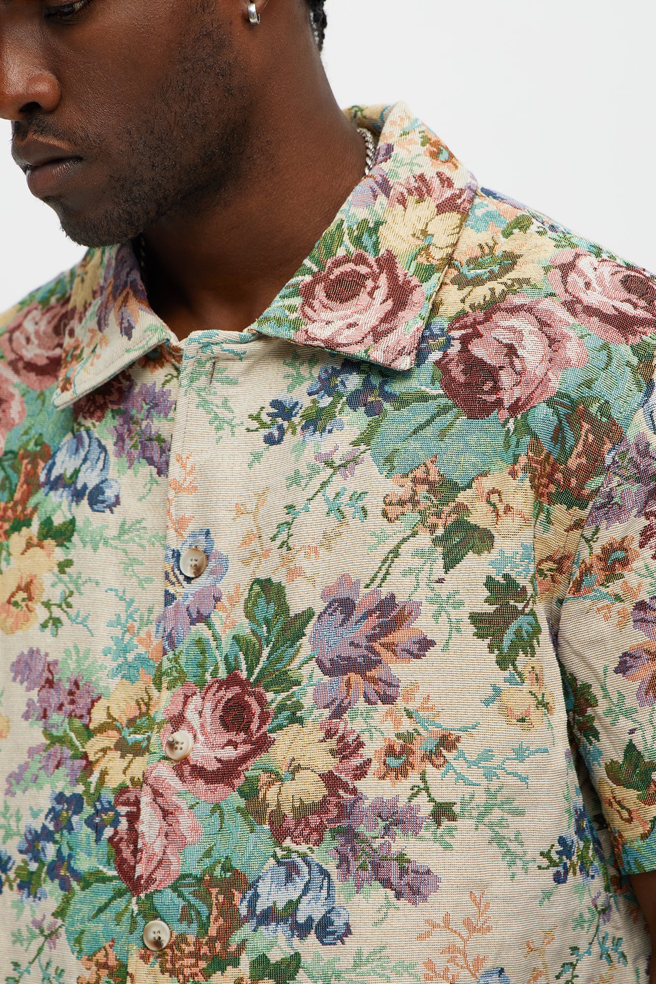 Regular Fit Rose Full Button Up Shirt - Multi Color