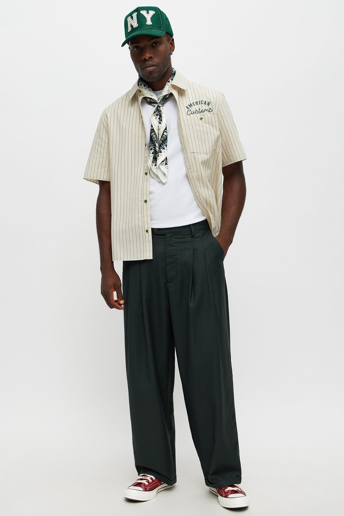 American Customs Raw Hem Mechanic Button Up Shirt  - Hunter Green