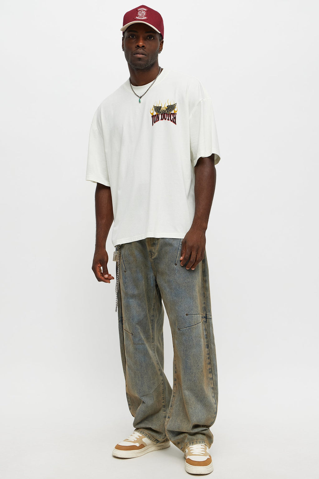 Oversized Von Dutch Eagle Patch Tee - Cream