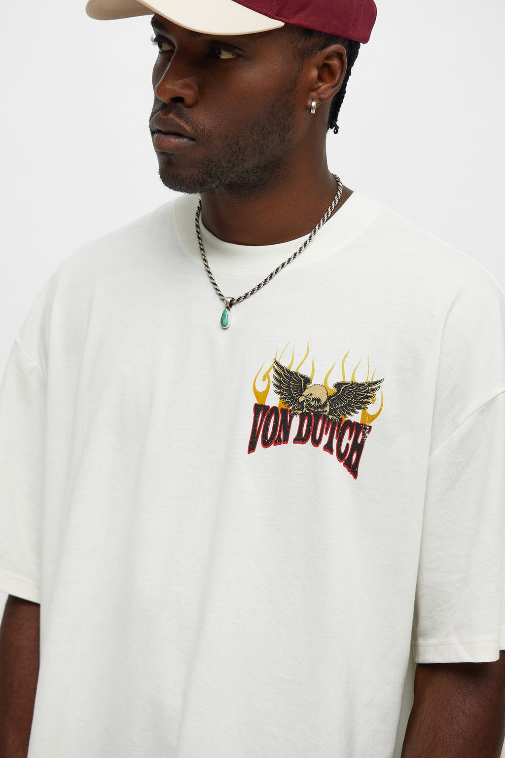 Oversized Von Dutch Eagle Patch Tee - Cream