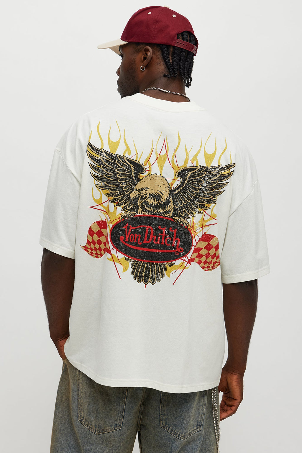 Oversized Von Dutch Eagle Patch Tee - Cream