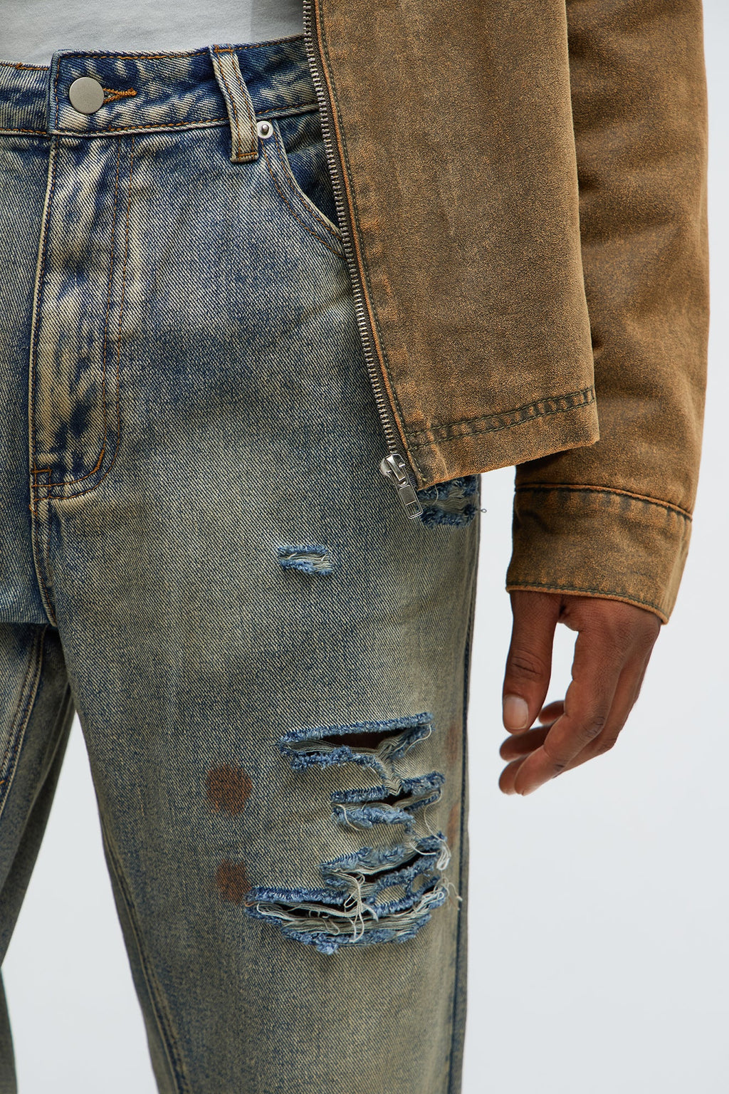 Stacked Slim Flare Burnout Distressed Jean - Medium Wash