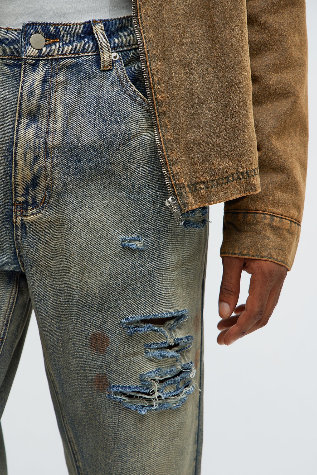 Stacked Slim Flare Burnout Distressed Jean - Medium Wash