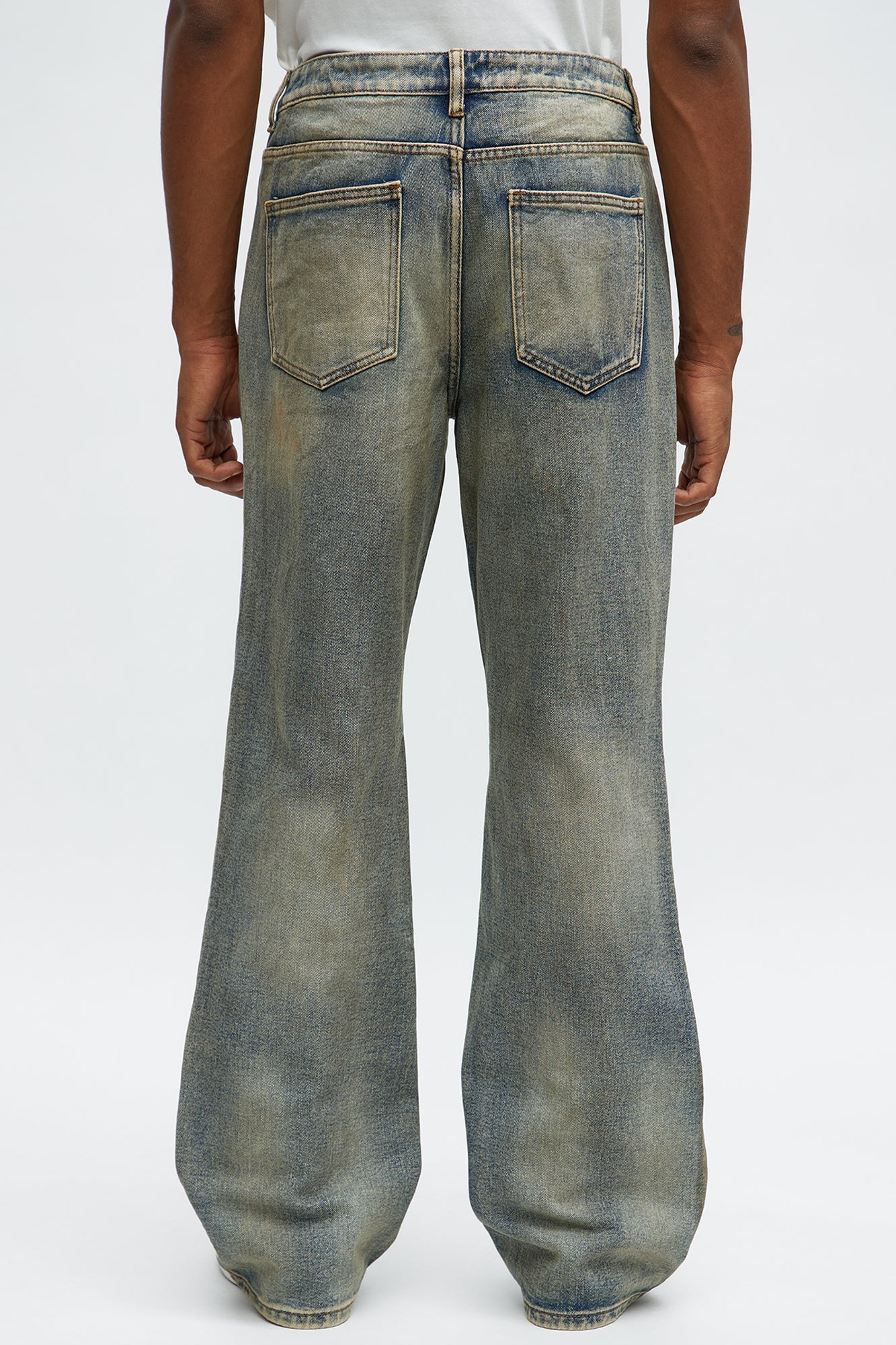 Stacked Slim Flare Burnout Distressed Jean - Medium Wash