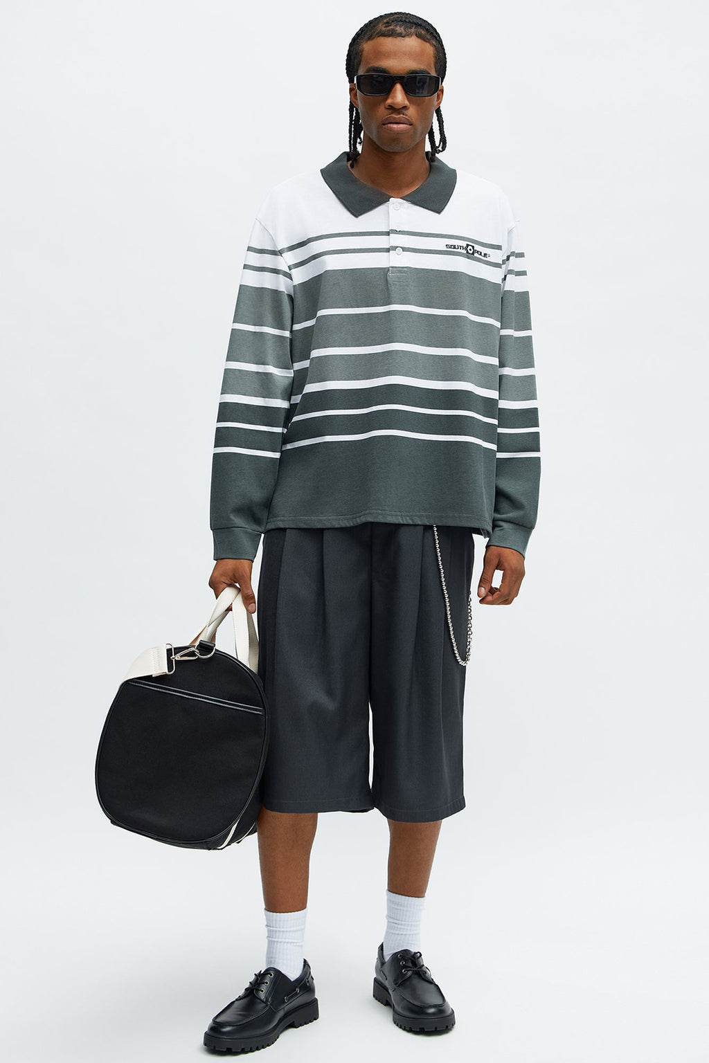 Southpole Long Sleeve Thick To Thin Striped Polo - Grey