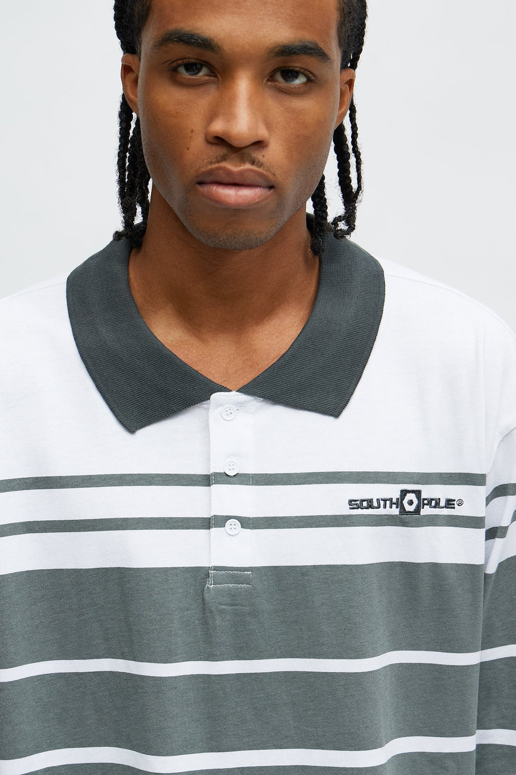 Southpole Long Sleeve Thick To Thin Striped Polo - Grey