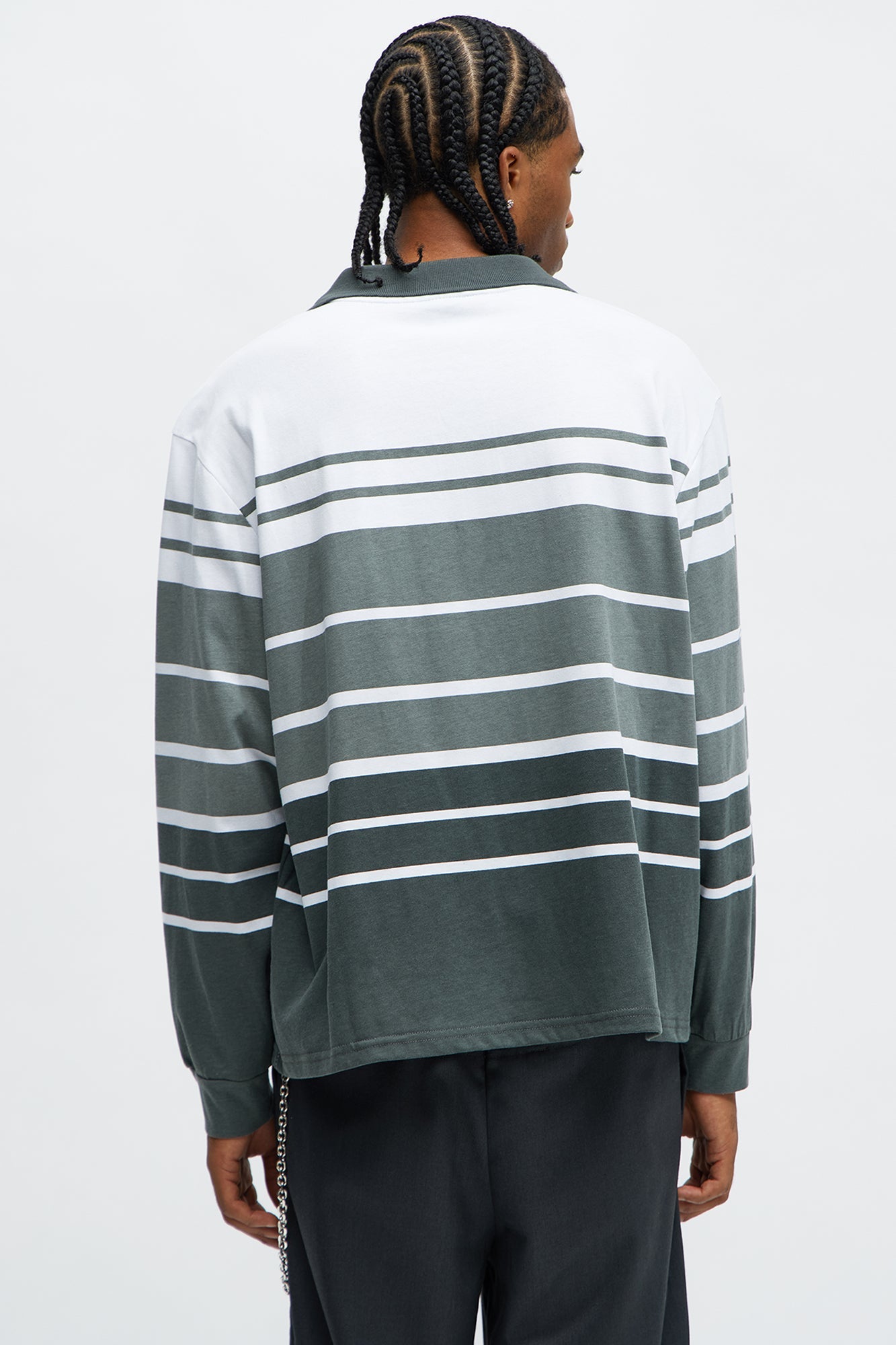 Southpole Long Sleeve Thick To Thin Striped Polo - Grey