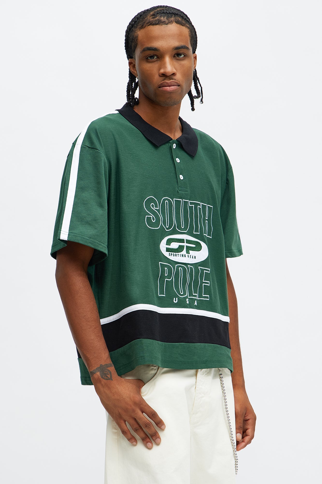 Southpole Relaxed Fit Collared Graphic Shirt - Olive