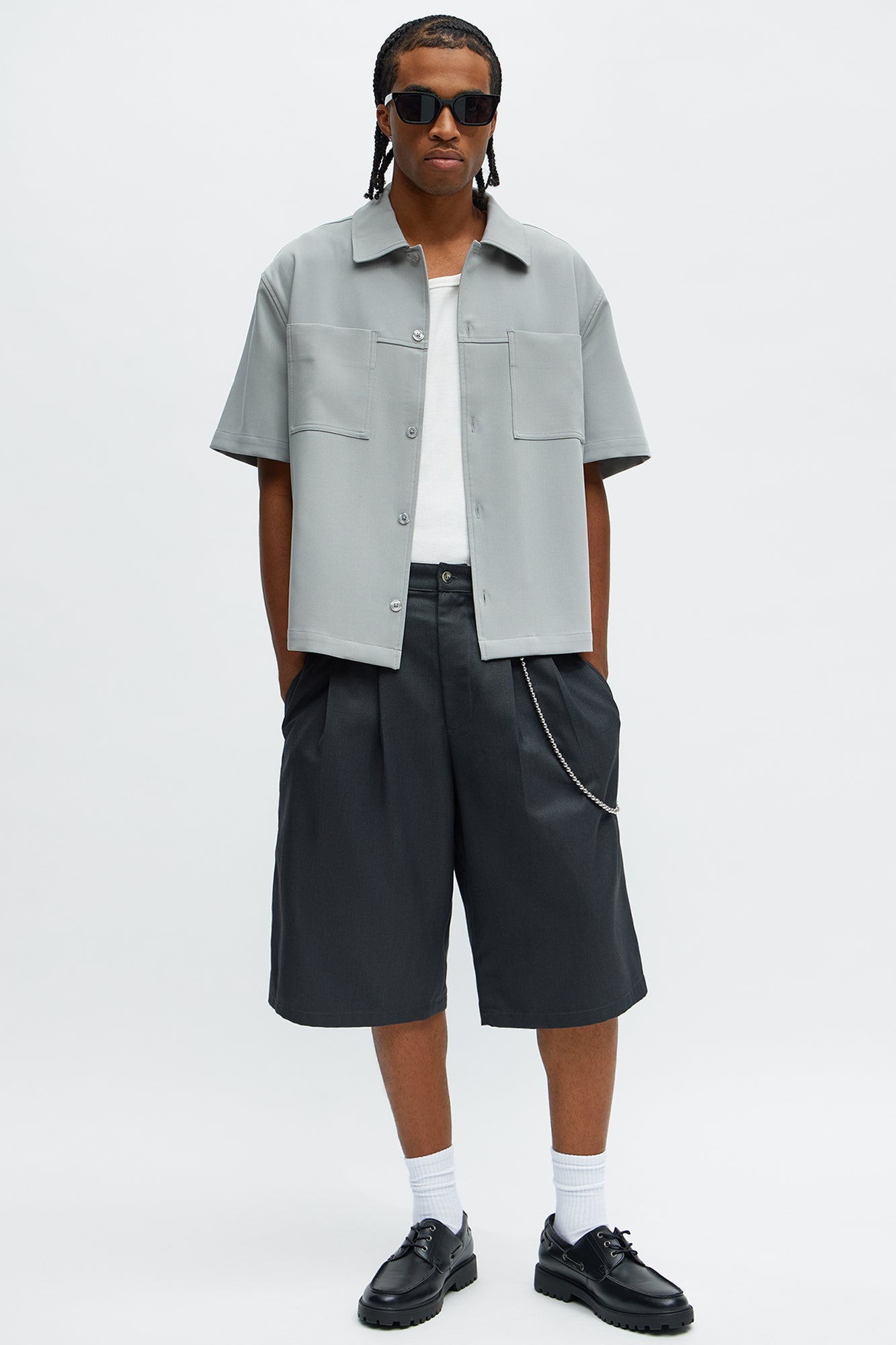 Baggy Pleated Street Car Trouser Short - Charcoal