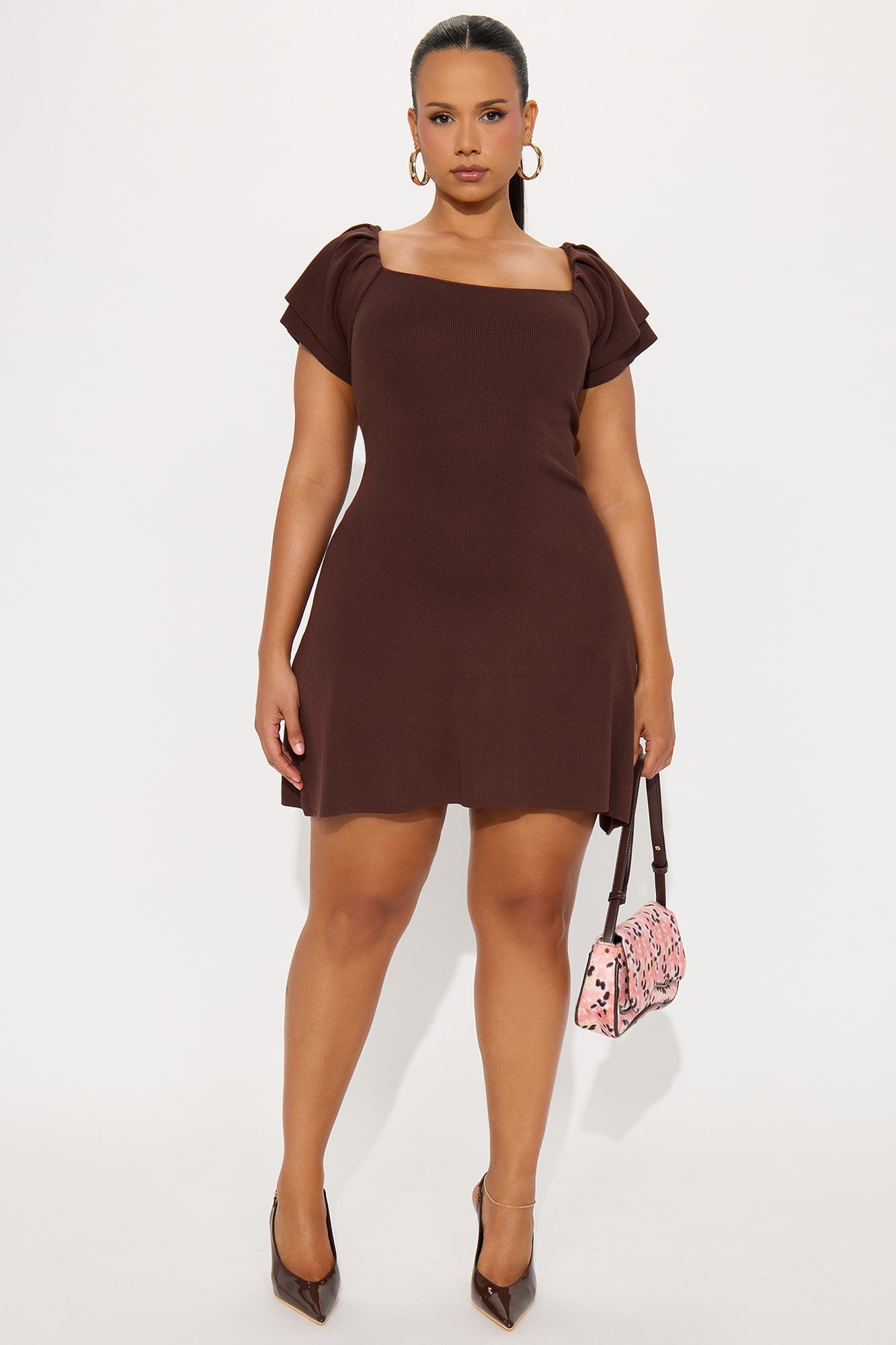 Kelliane Ribbed Mini Dress - Chocolate