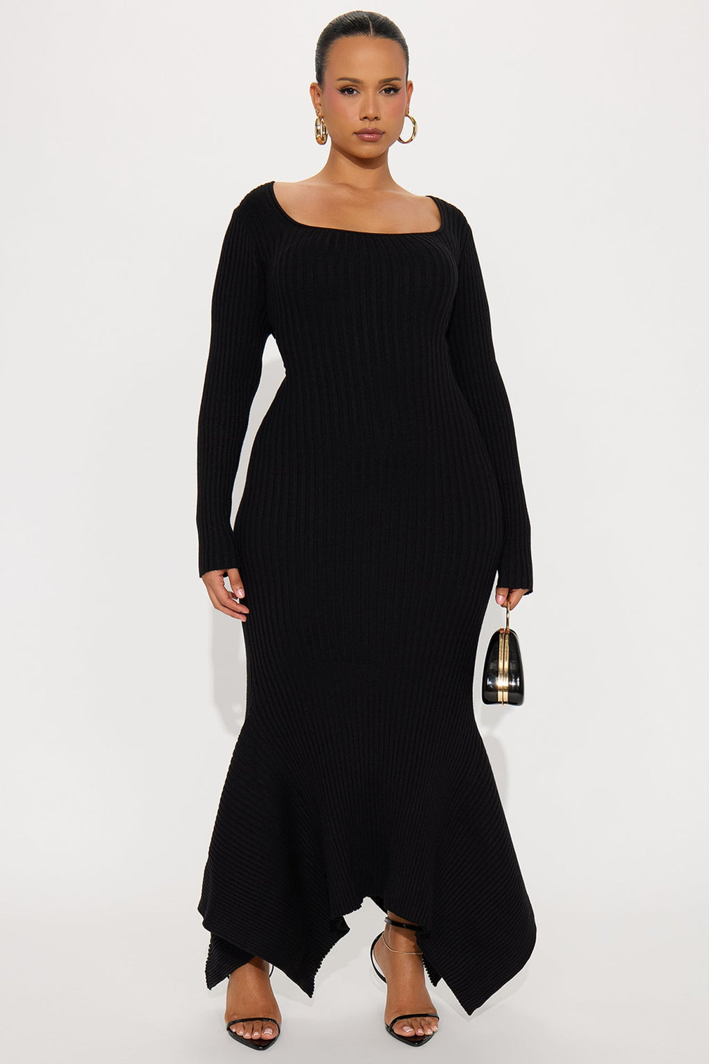 Kaylie Scoop Neck Sweater Maxi Dress - Black