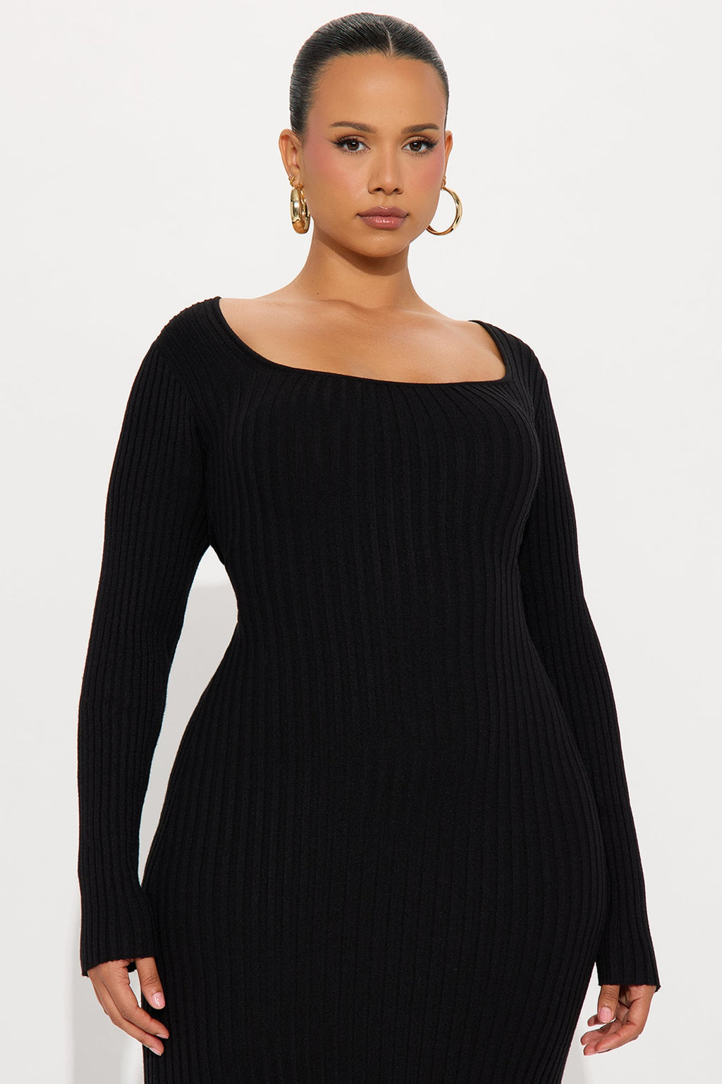 Kaylie Scoop Neck Sweater Maxi Dress - Black