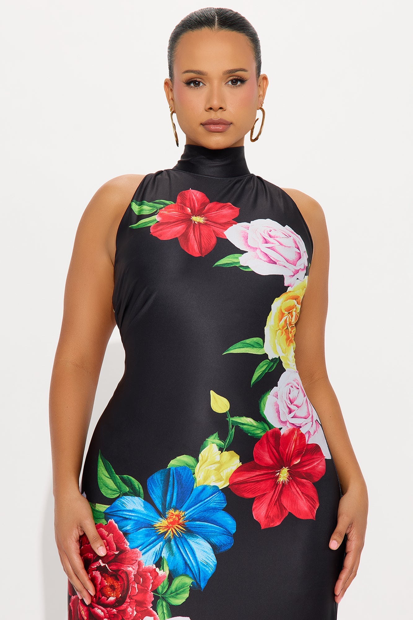 Carrie Mock Neck Maxi Dress - Black/combo