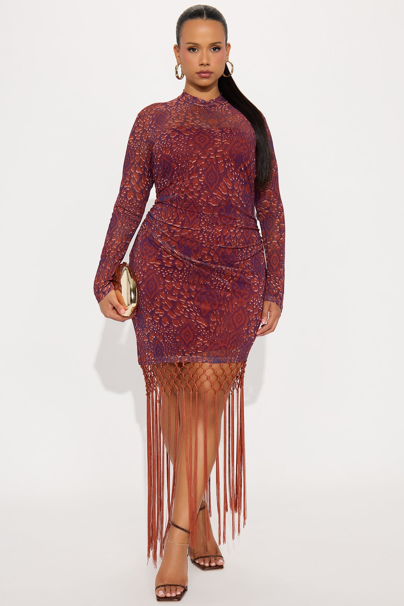 Karelle Mesh Fringe Mini Dress - Red/combo