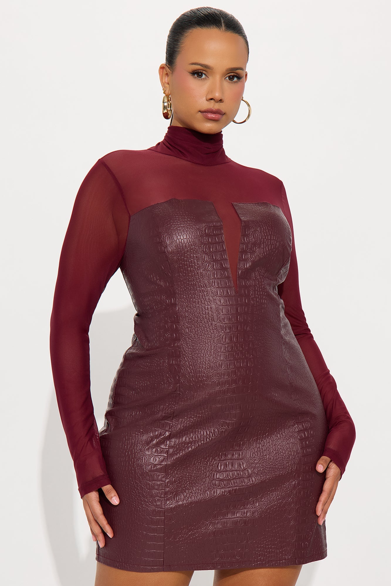Malia Faux Leather Mini Dress - Burgundy