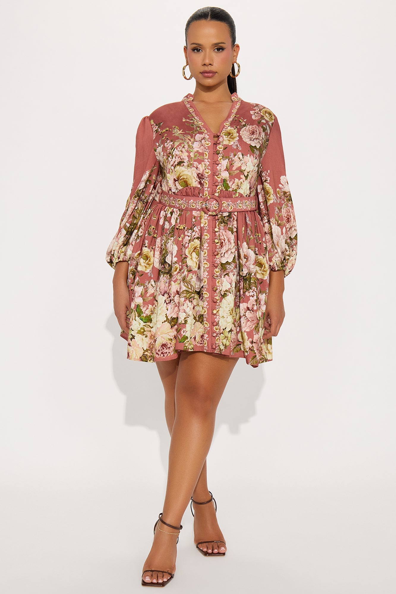 Mari Belted Floral Mini Dress - Rose
