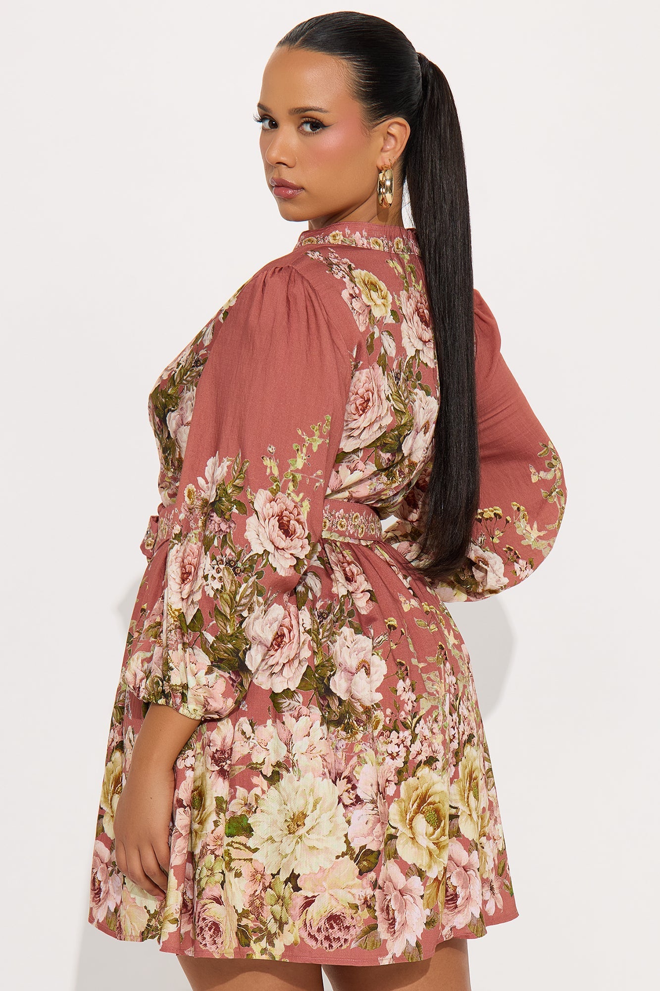 Mari Belted Floral Mini Dress - Rose
