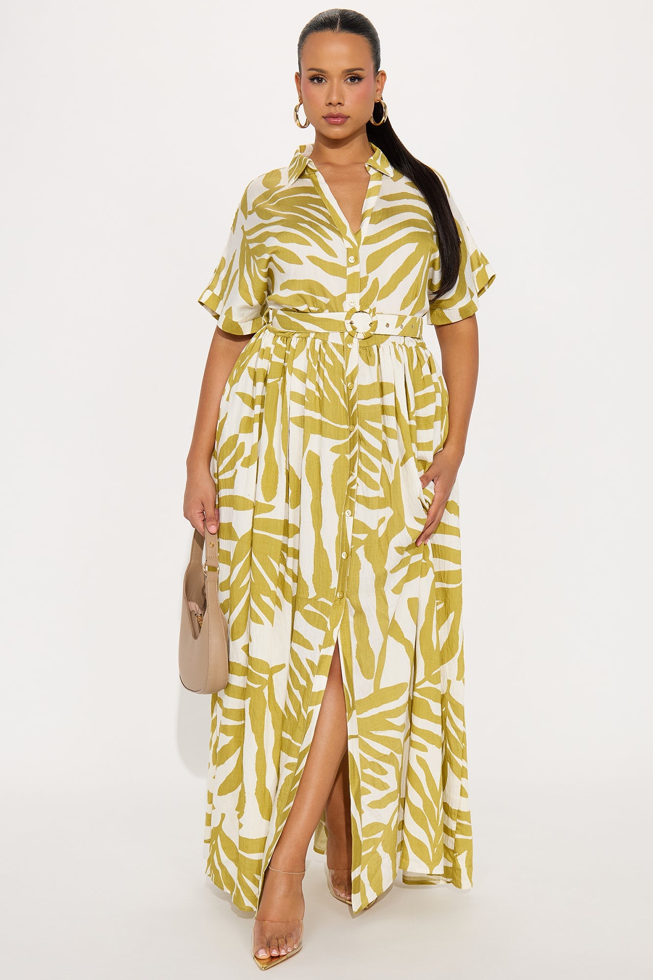 Jasmine Belted Shirt Dress - Chartreuse