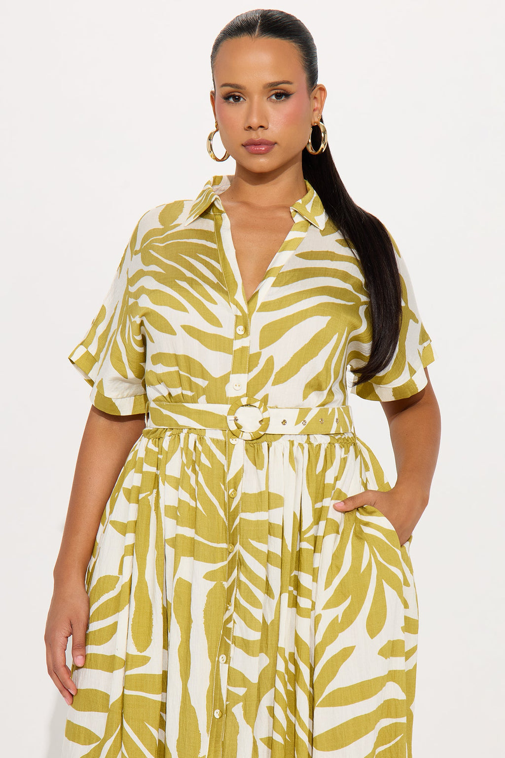 Jasmine Belted Shirt Dress - Chartreuse