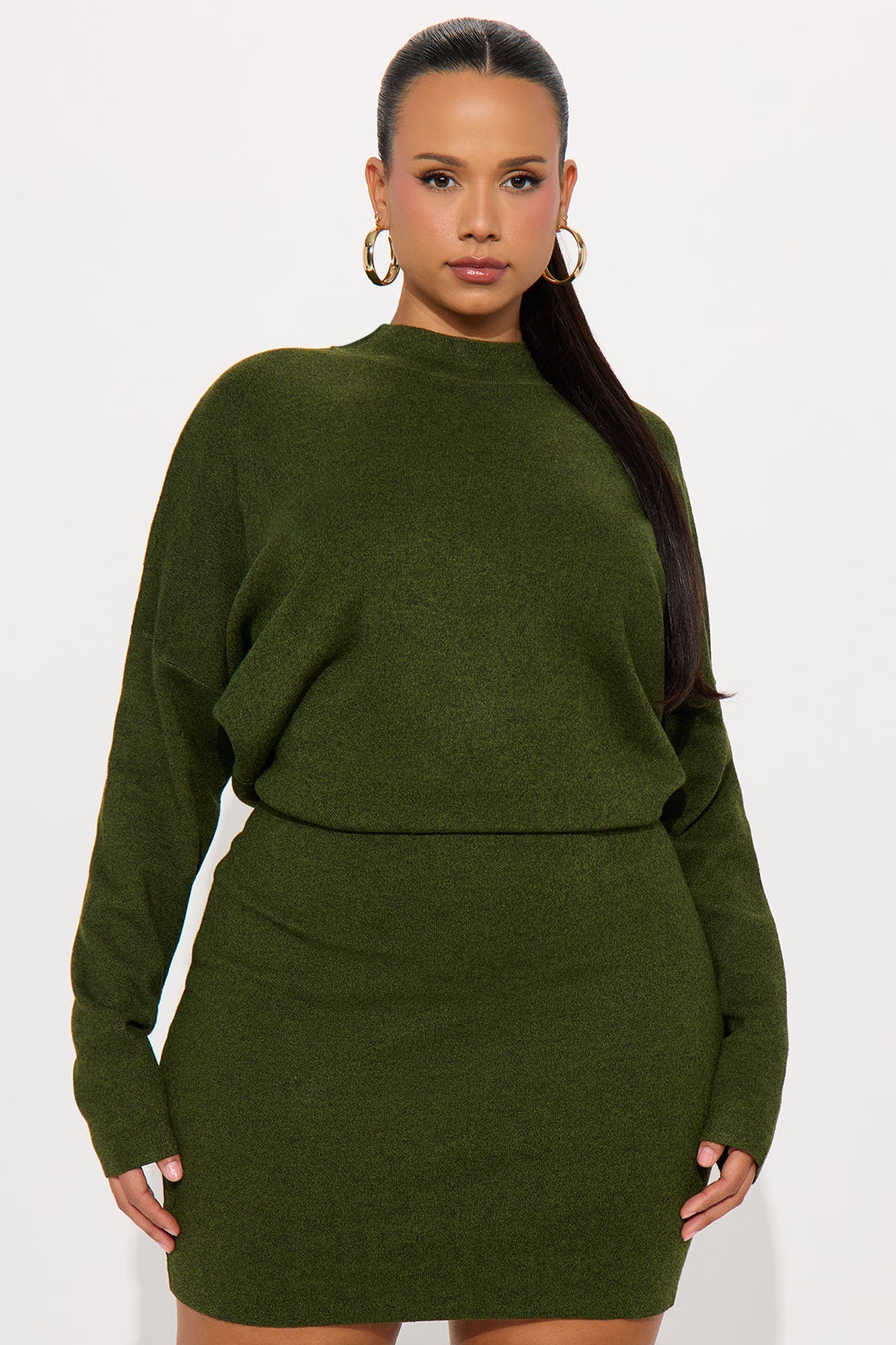 Tall Abby Sweater Mini Dress - Olive/combo