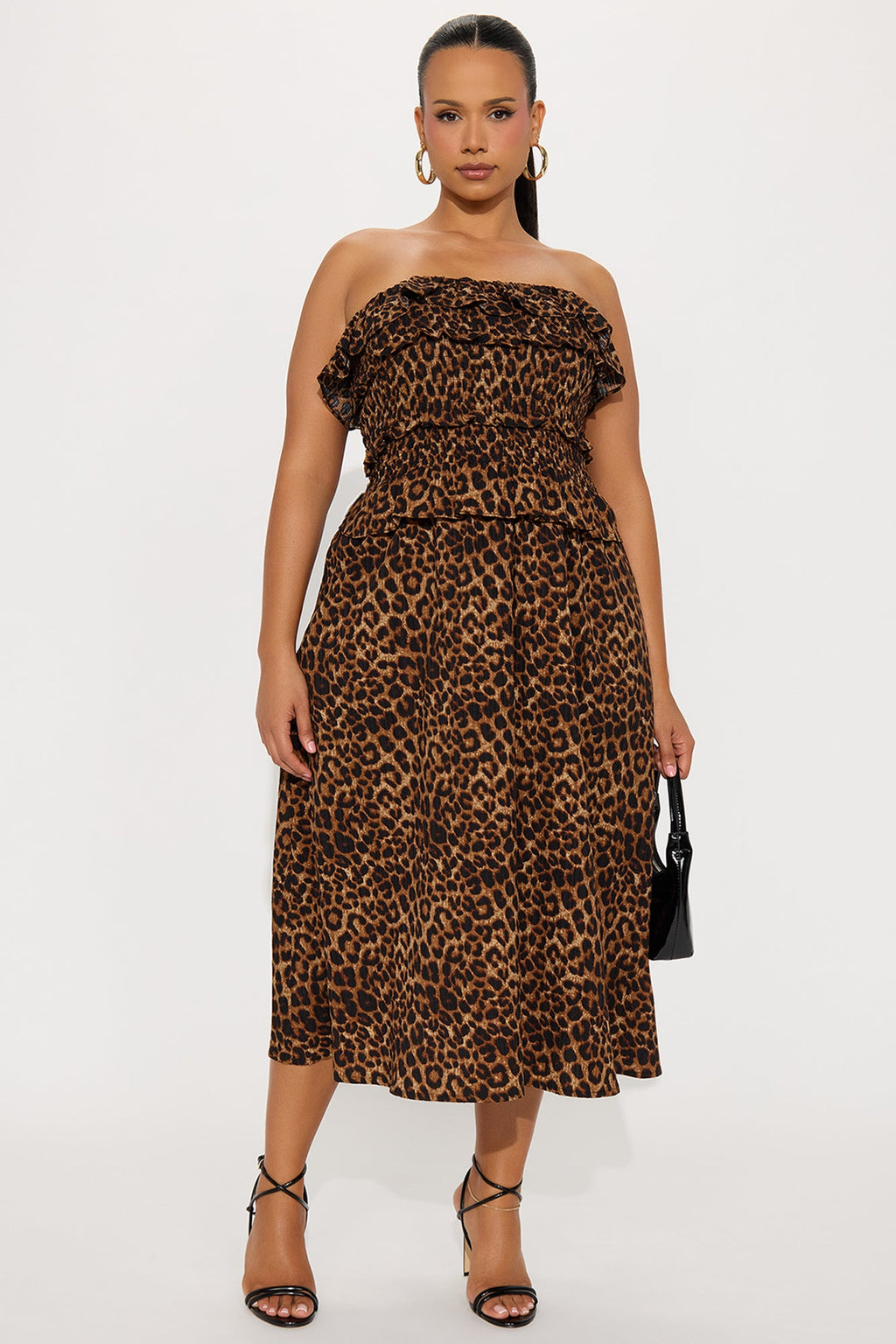 Lillian Strapless Animal Midi Dress - Leopard