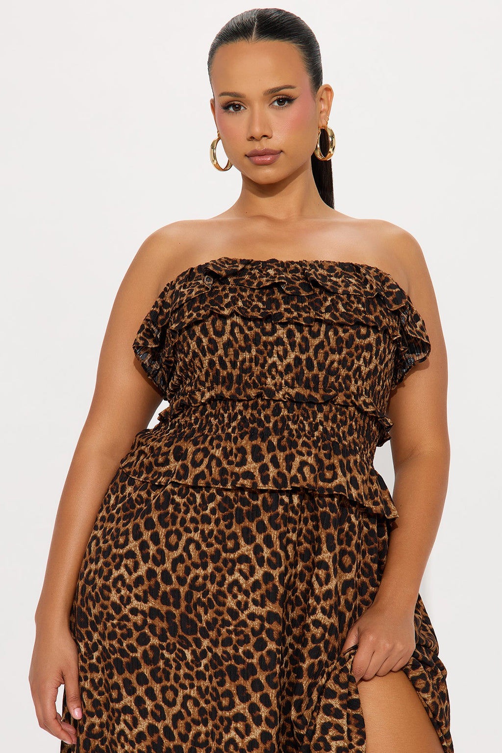Lillian Strapless Animal Midi Dress - Leopard