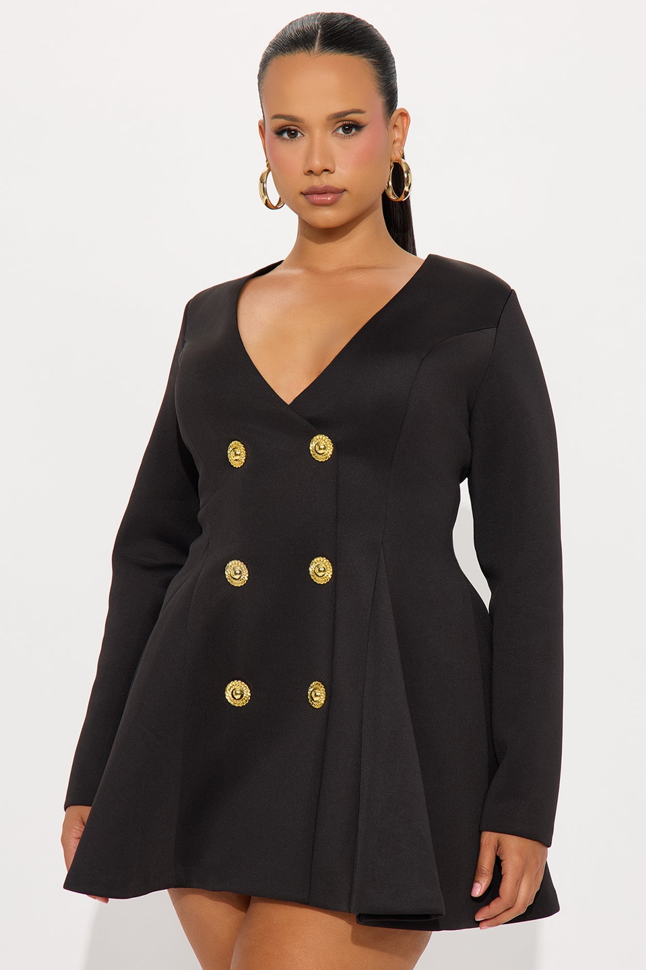 Queen Of Everything Long Sleeve Mini Dress - Black