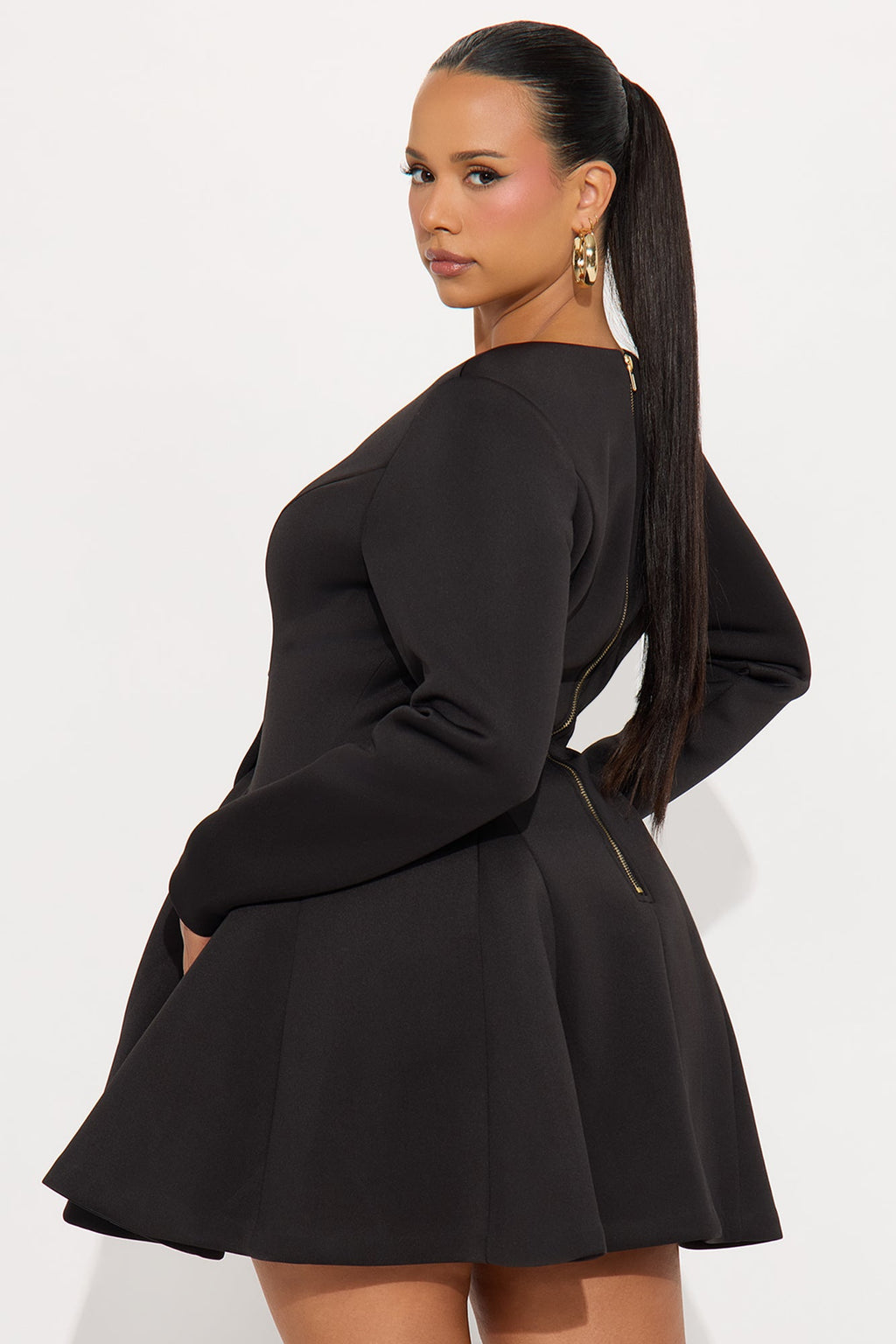 Queen Of Everything Long Sleeve Mini Dress - Black