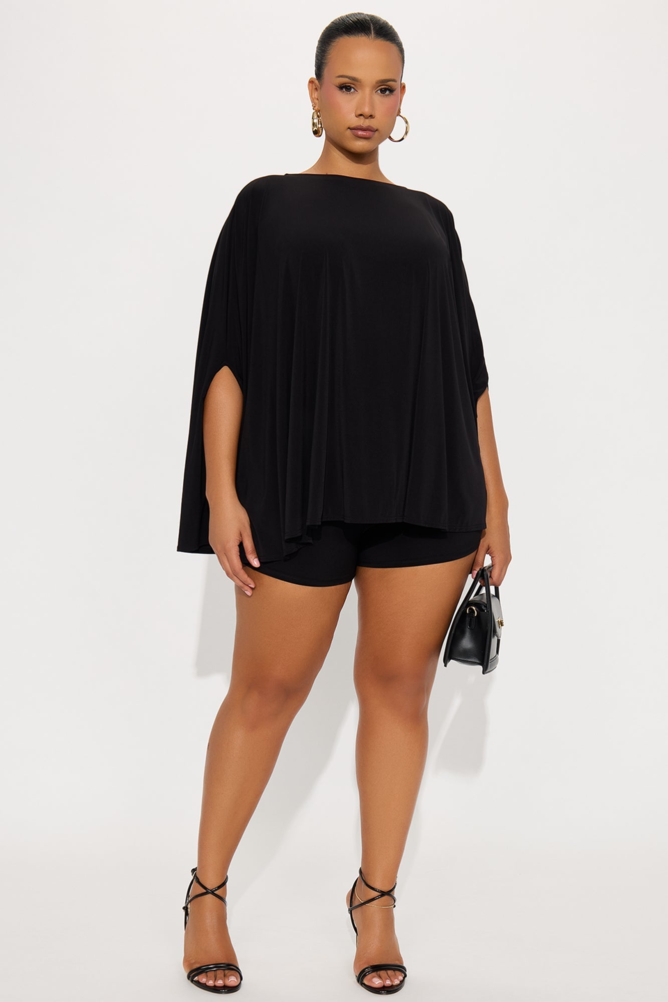 Left You Unread Draped Cape Short Set - Black