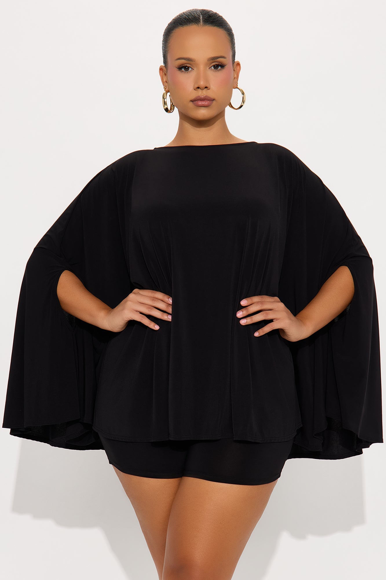 Left You Unread Draped Cape Short Set - Black